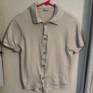 Zara Beige Textured Short Sleeve Cardigan